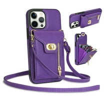 Mantto for iPhone 13 Pro Back Zipper Wallet Case with Detachable Shoulder Strap,Luxury Metal Buckle Card Slots Shockproof Premium PU Leather Stand Crossbody Phone Case for Women Men,Purple