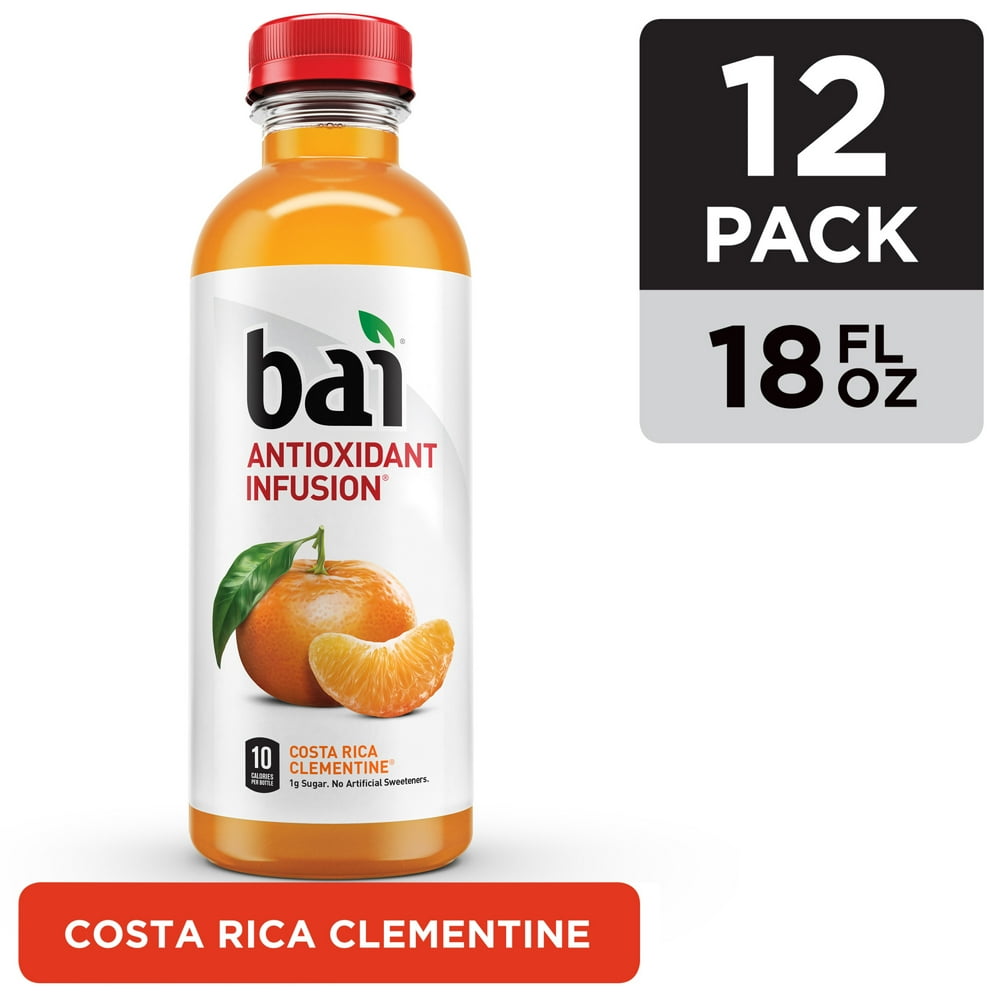Bai Flavored Water, Costa Rica Clementine, Antioxidant Infused Drinks, 18 Fluid Ounce Bottles