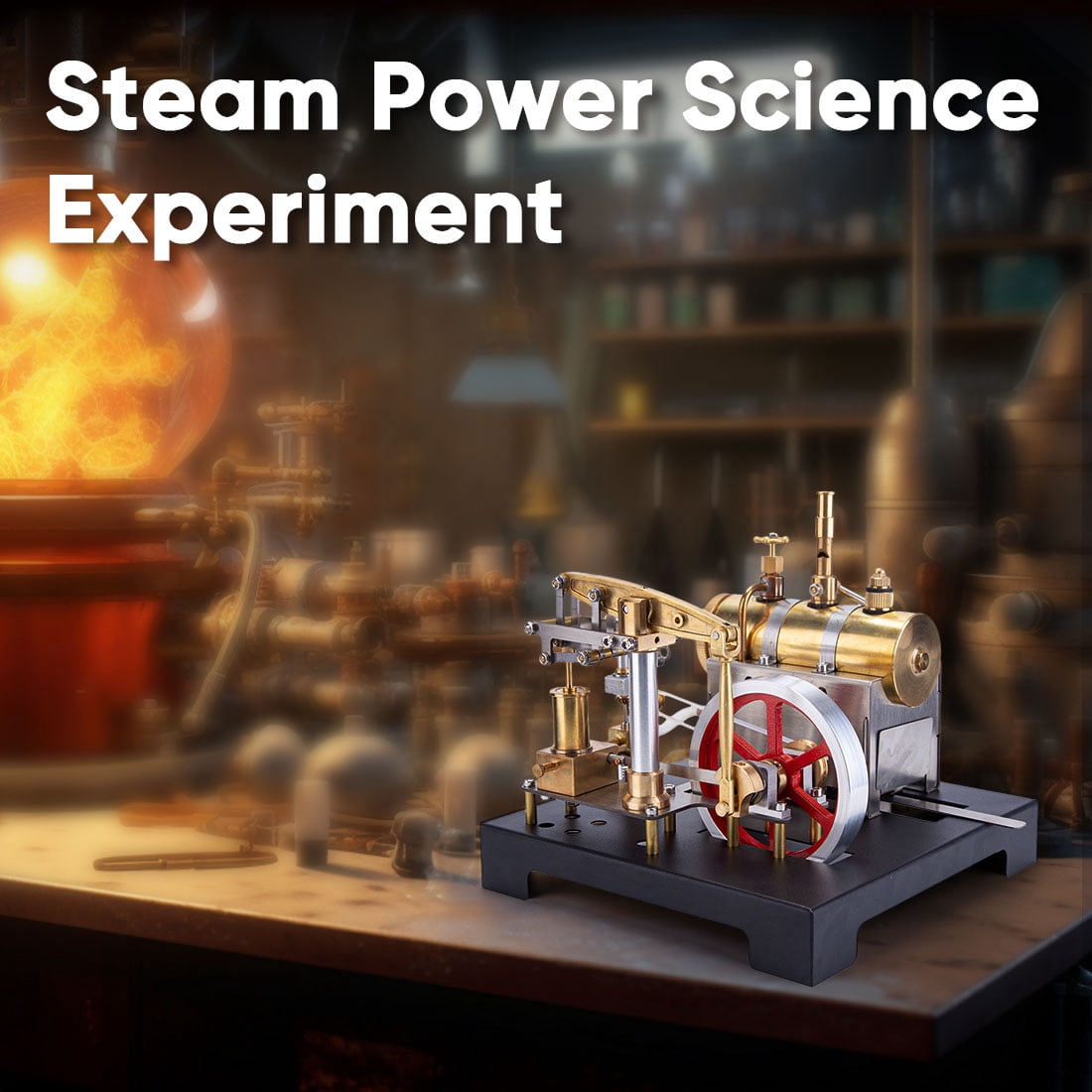 RETROL SE-01 Full Metal Stationary Beam Steam Engine Model & Horizontal Boiler Kit – 85PCS, Educational Steam-Powered Mechanical Kit, Ideal for Hobbyists, Collectors & Home Decor