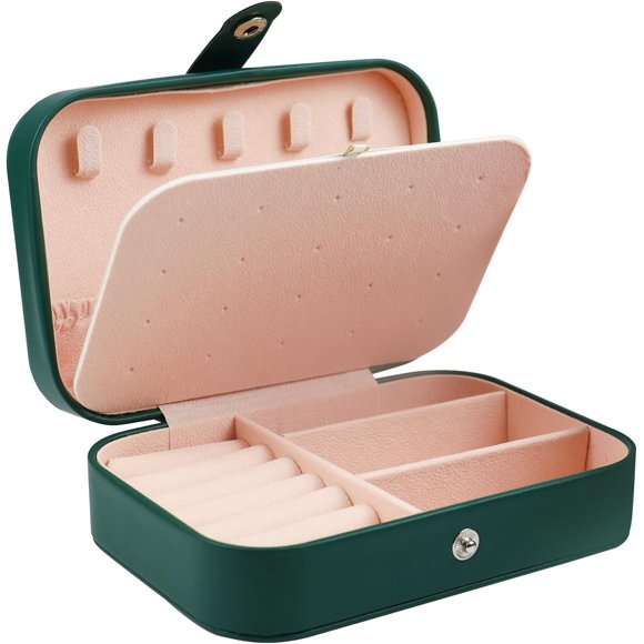 MultiValue Jewellery Box, Double Layer Portable Jewellery Storage Box Large Capacity Jewellery Case Leather Jewellery Organiser for Earrings Necklace Ring (Green)