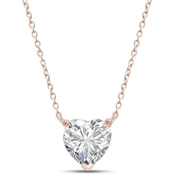 Solid 925 Sterling Silver 14K Rose Gold Finish Heart Shape Solitaire Pendant Necklace for Women