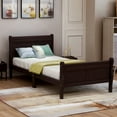 thumbnail image 1 of Nestfair Espresso Twin Size Wood Platform Bed Sleigh Bed with Headboard, 1 of 8