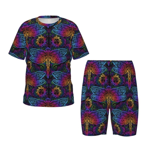 Balery Indian Mandalas Dragonfly Conjunto de Pijama Infantil de Manga Corta con Estampado – Ropa de Dormir de Algodón Suave-Large