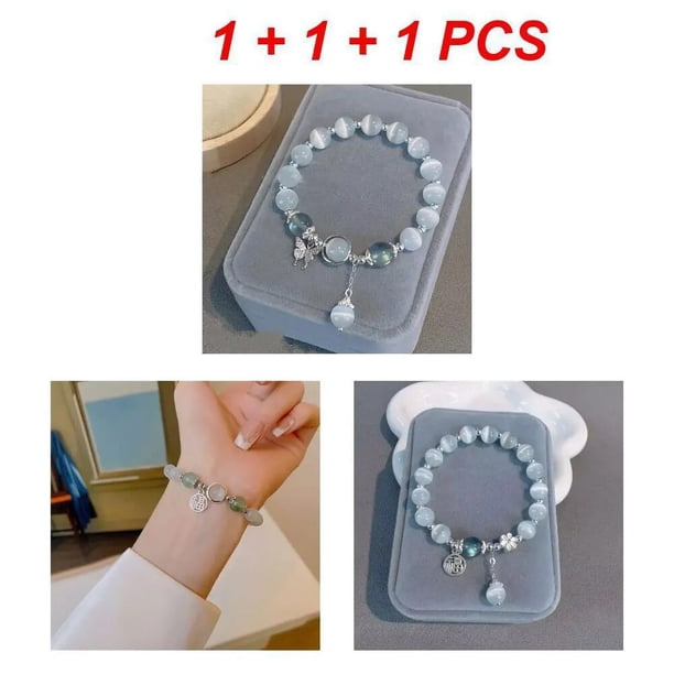 Moonlight Crystal Bracelet Opal Sea Blue Treasure Light Luxury Leaves Butterfly Elastic Bracelet Girls Women Jewelry Accessories