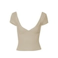 thumbnail image 3 of Womens Deep V Neck Tops, Casual Short Sleeve Low Cut Solid Color Slim Fit T-Shirts, 3 of 6