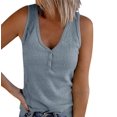 thumbnail image 1 of Camisetas sin mangas con cuello en V para mujer, camisetas henley sin mangas acanaladas de verano, camisetas informales sueltas con botones, camisetas de punto Vhermosa Playeras y Tops, 1 of 4