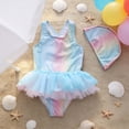 thumbnail image 2 of Huowey Toddler Girls 2 Piece Swimwear Tankini Set Gradient Sleeveless Round Neck Ruffled Tiered Mesh Tutu Skirts Swimsuit With Swim Cap Beachwear Fashionable Beach Pool Bathing Suit,Blue,3-4 Years, 2 of 5