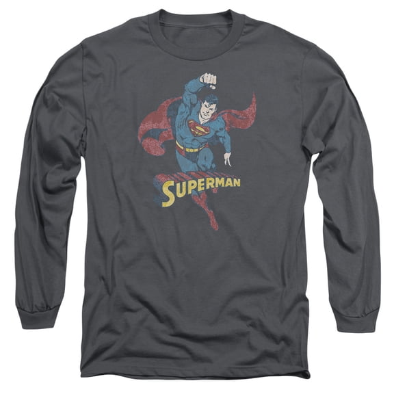 Dco/Desaturated Superman Long Sleeve Adult 18/1 T-Shirt Charcoal