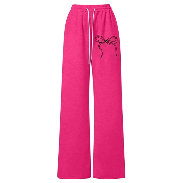 Girls Bow Drawstring Loose Fit Lightweight Straight Leg Athletic Casual Pants Playful Comfort Everyday Wear
