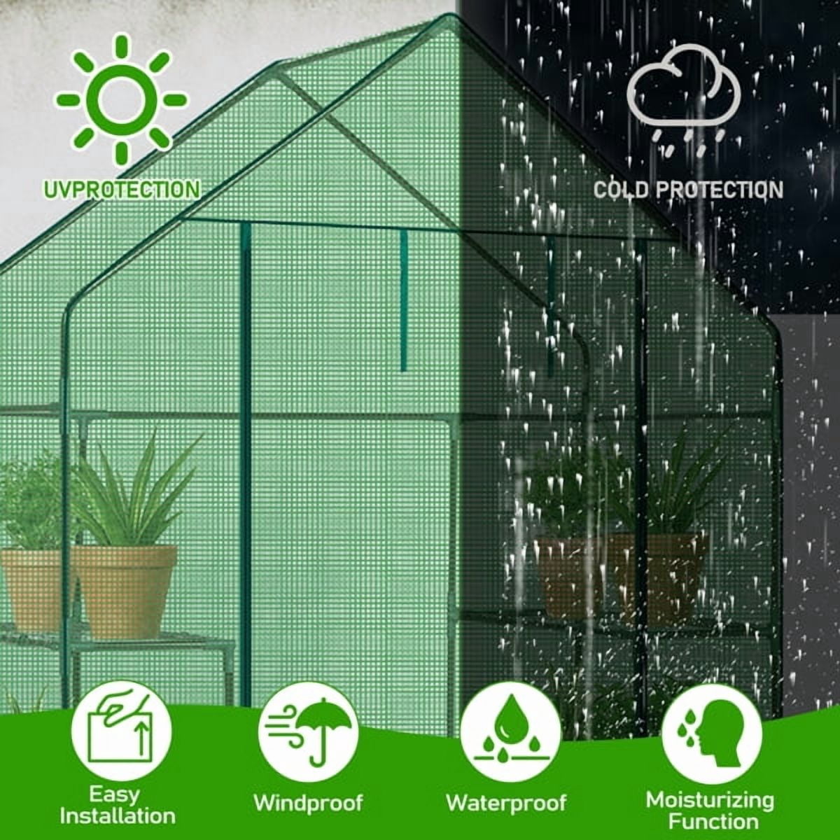 56" x 29" x 77" Mini Walk-in Greenhouse with PE Cover, 4-Shelf Indoor Outdoor Plant Gardening Green House for Garden Backyard, Green