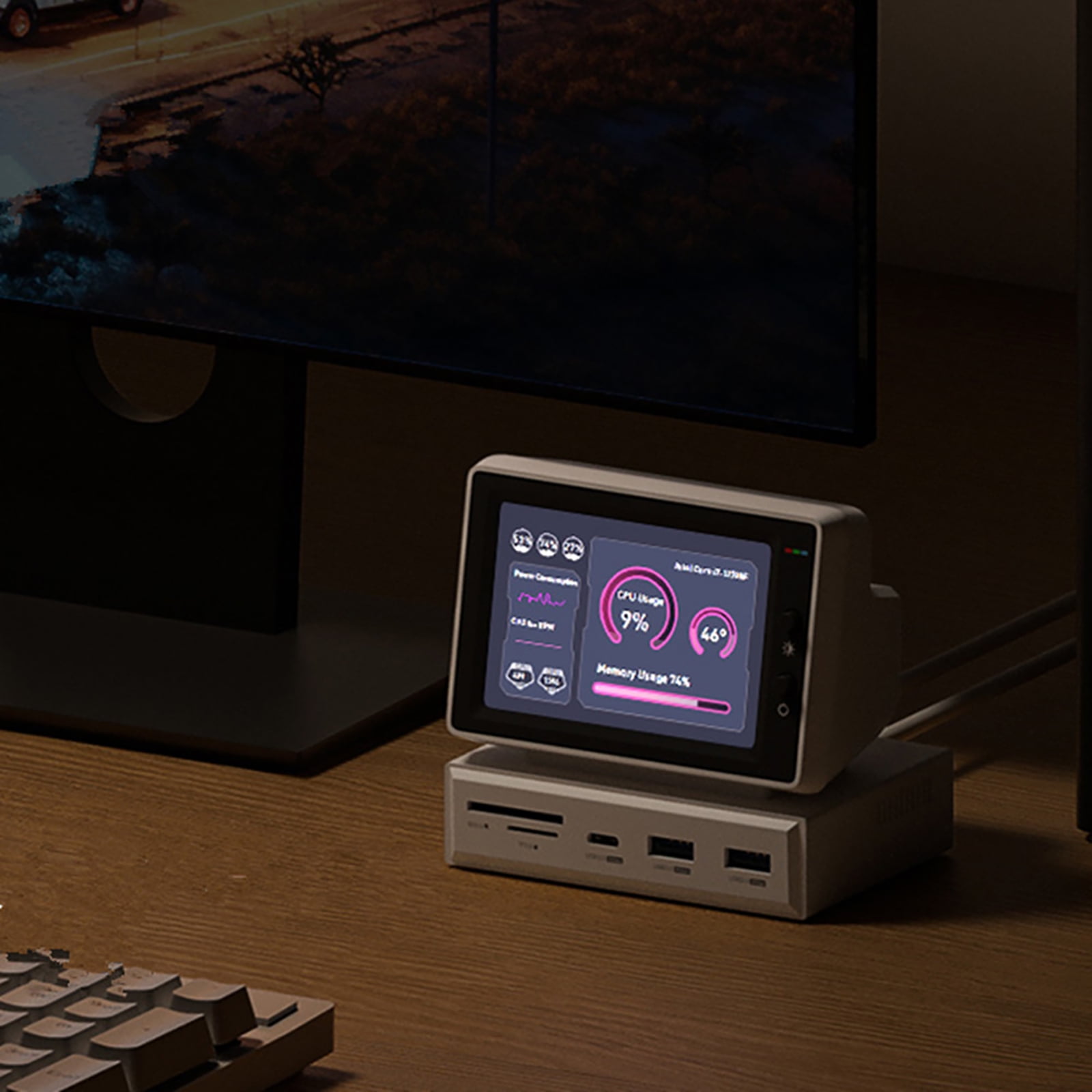 Versatile USB Hub with Wide Viewing Angle IPS Screen for Laptops/Desktops and External Device Connectivity