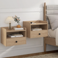 thumbnail image 1 of Vabches Floating Nightstand Set of 2 with Charging Station, Wall Mounted Bedside End Table with Storage Drawer and Open Shelf Cubby for Bedroom Brown Walnut, 1 of 7