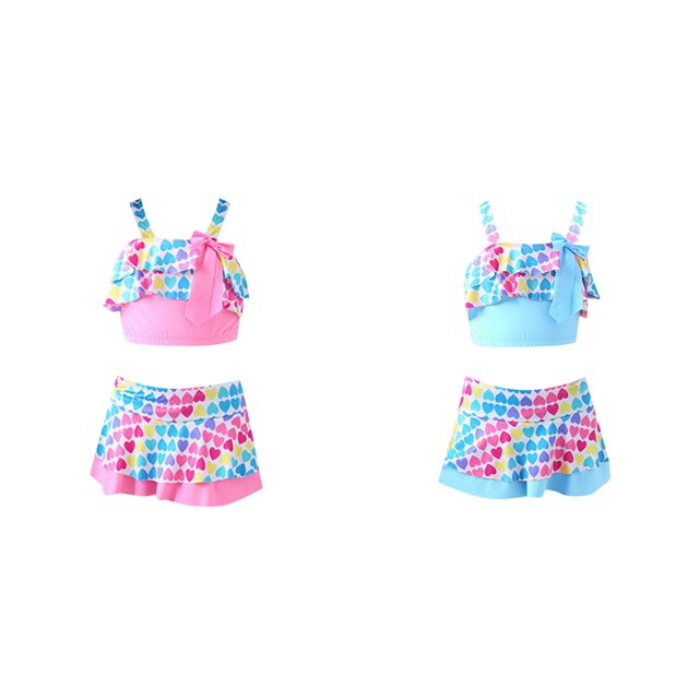 (2-Pack) Rinsvye Girls Cute Swimsuit For Kids Bathing Suit Two Piece Tankini Rash Guard Sets Beach Pool Summer Vacation Wear