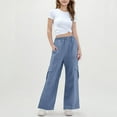 thumbnail image 4 of CYRBOKO Girls Cargo Pants, Holiday Loose Casual Elastic Waist Wide Leg Pants Blue Size 9-10 T, 4 of 7