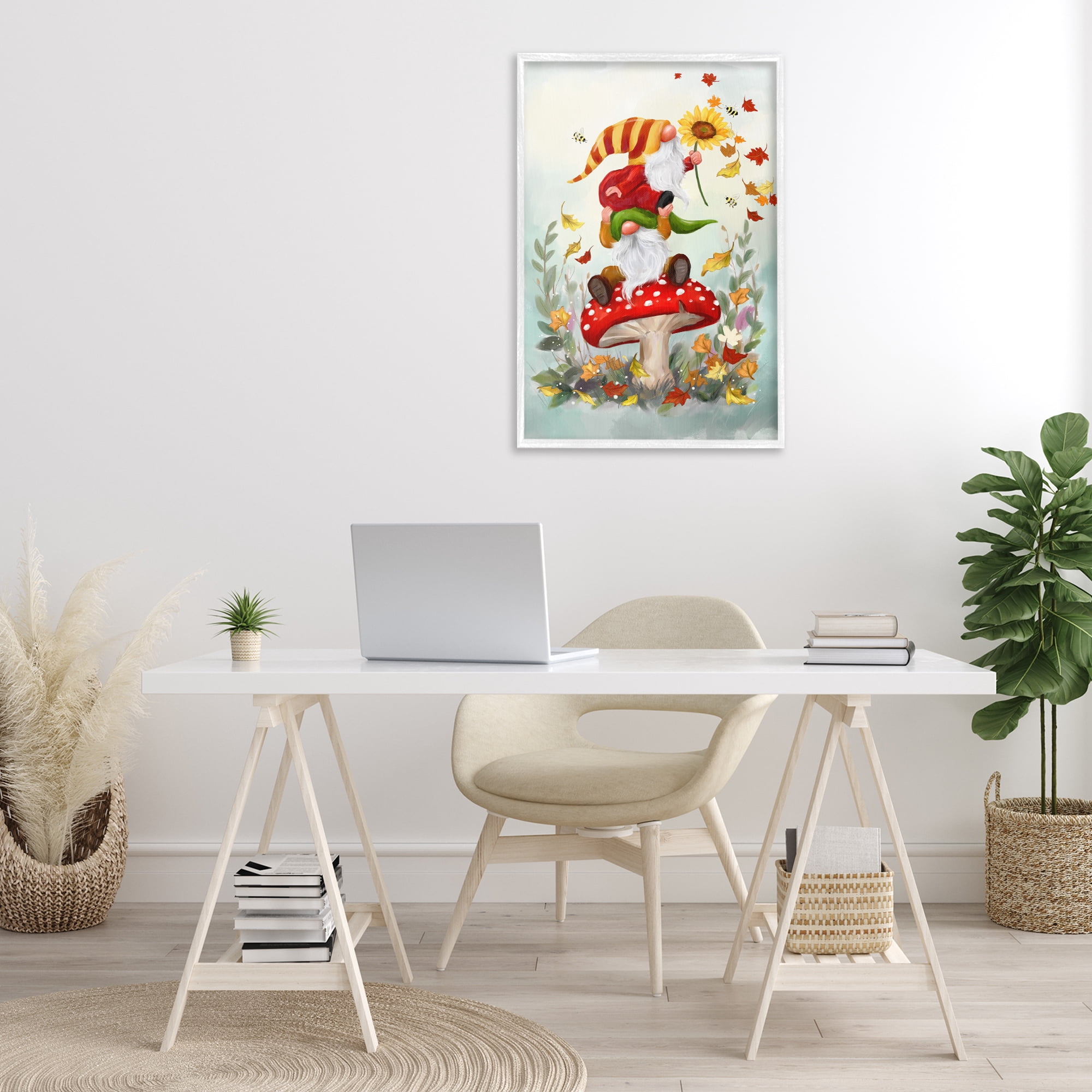 Stupell Industries Autumn Garden Gnome Fairy Tales & Fantasy Painting White Framed Art Print Wall Art, 20 x 30