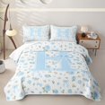 thumbnail image 2 of Feelyou Coquette Rose Letter Quilt King for Boys Girls, Cartoon Flower Bow King Coverlet Set, Blue, 3-Piece, 2 of 7