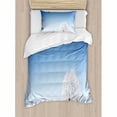 thumbnail image 3 of Winter Decorations Queen Size Duvet Cover Set, Alone Winter Life of Tree in Snowy Environment Cold Lands Peace Concept, Decorative 3 Piece Bedding Set with 2 Pillow Shams, White Blue, by Ambesonne, 3 of 3