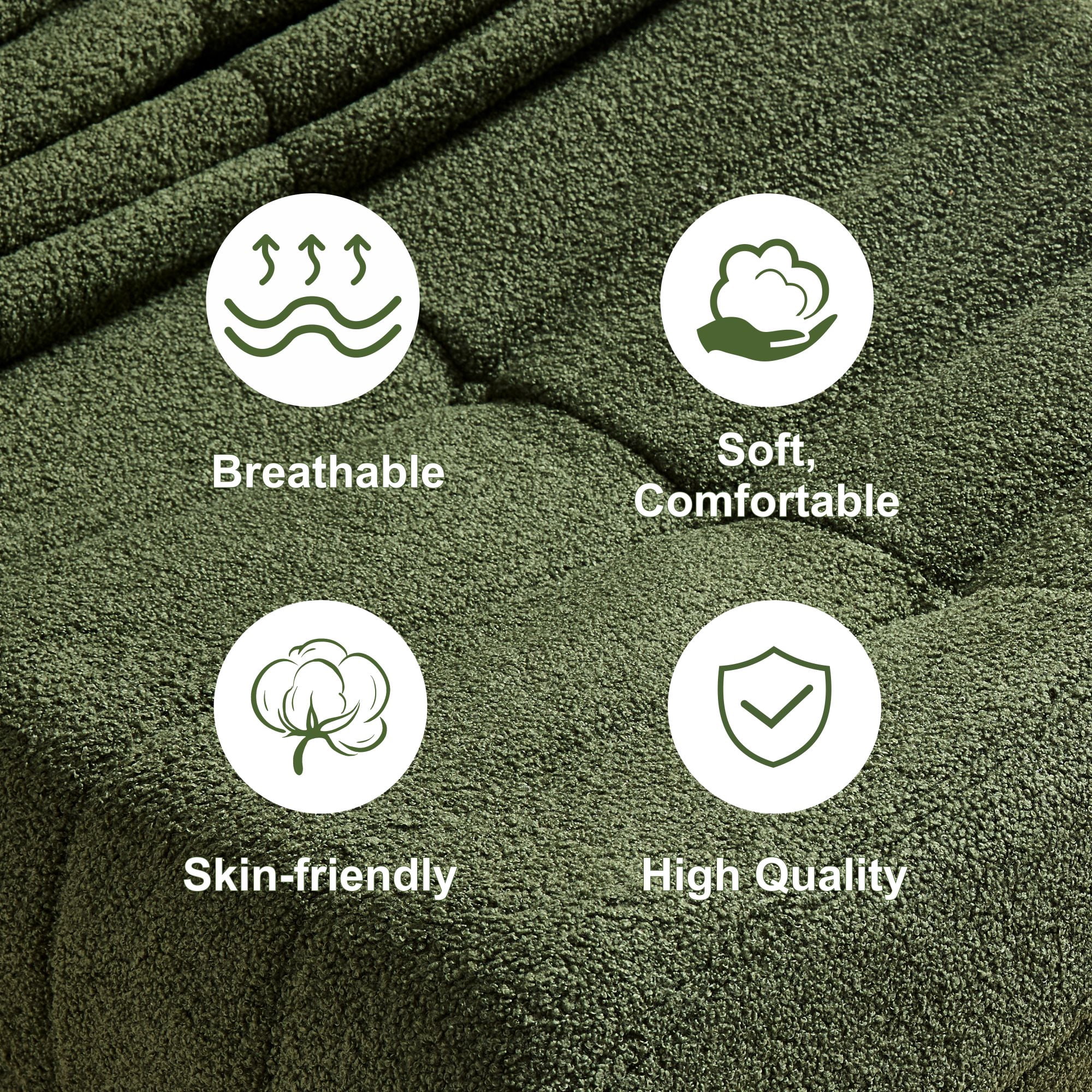 Evita Teddy Fabric Green Bean Bag Chair with Ottoman, Memory Foam Lounge Chair for Adults, Ergonomic Floor Seating Sofa for Living Room or Bedroom