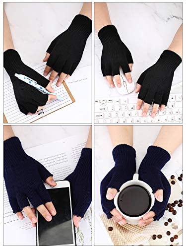 SATINIOR 3 Pairs Half Finger Gloves Winter Fingerless Gloves Knit Gloves for Men Women 