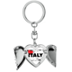 thumbnail image 1 of Me encanta Italia palabra amor corazon rectangulo Llavero de alas de ángel en forma de corazón, 1 of 3