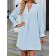 thumbnail image 2 of SHIBEVER Long Sleeve Dress for Women V Neck Comfy Shirt Dress Trendy Flare Cuff Elegant Lightblue Mini Dresses for Lady Size L, 2 of 5