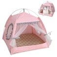 thumbnail image 5 of Tienda de campaña para gatos, tipi plegable de princesa para gatos con estampado floral con ventana de encaje y cortina de puerta, casa para perros transpirable (L, 18.9x18.9x19.3in), 5 of 5