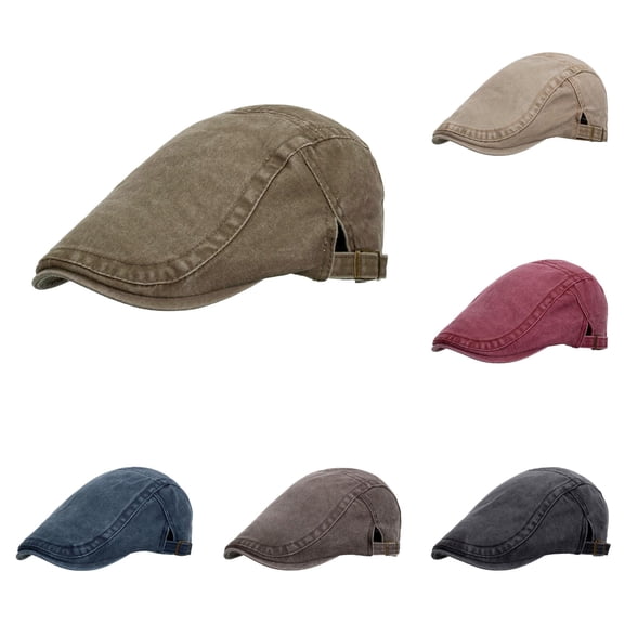 XIAOCHA Men's Washed Cotton Ivy Cap Adjustable Buckle Closure Flat Brim Flatcap