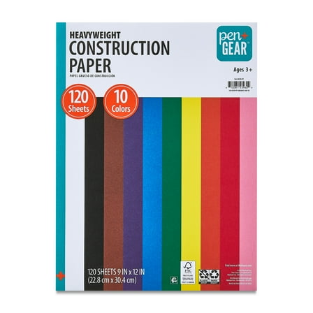 Pen+Gear Heavyweight Construction Paper, Assorted Colors, 9 in x 12 in, 120 Sheets