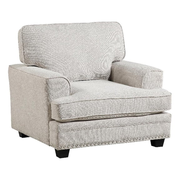 Brady Accent Armchair-Sand Brown Chenille-Nailhead Trim-Black Legs