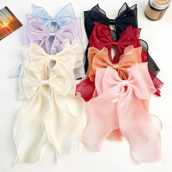 8PCS Big Hair Bows Satin Ribbons Bow Hair Clips, Oversized Long Tail Hair Bow Cute Hair Accessories for Women Girls