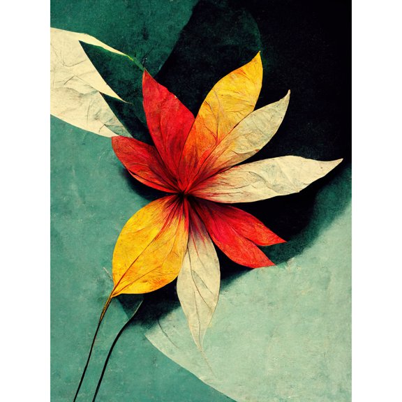 Abstract Flowers Teal Red Yellow Large Wall Art Poster Print Thick Paper 18X24 Inch