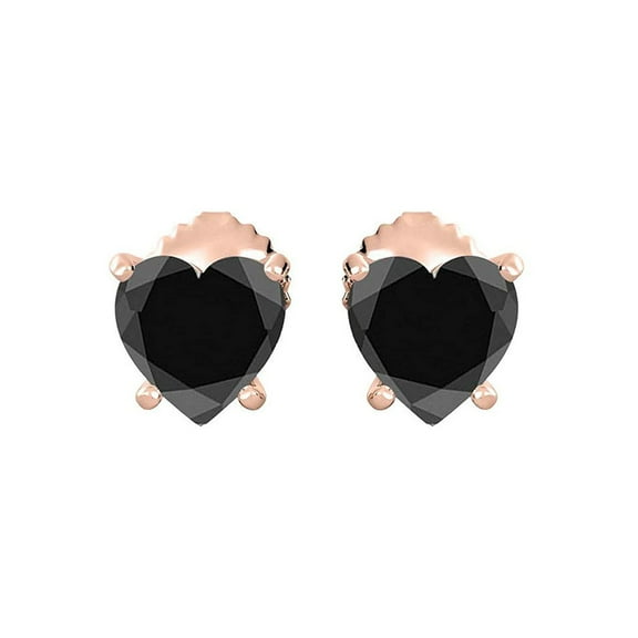 14k Yellow Gold Plated Over Sterling Silver 3 Carat Heart Created Black Sapphire Stud Earrings