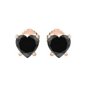 PJ JEWELRY 10k Yellow Gold Plated 2 Carat Heart Created Black Sapphire Stud Earrings