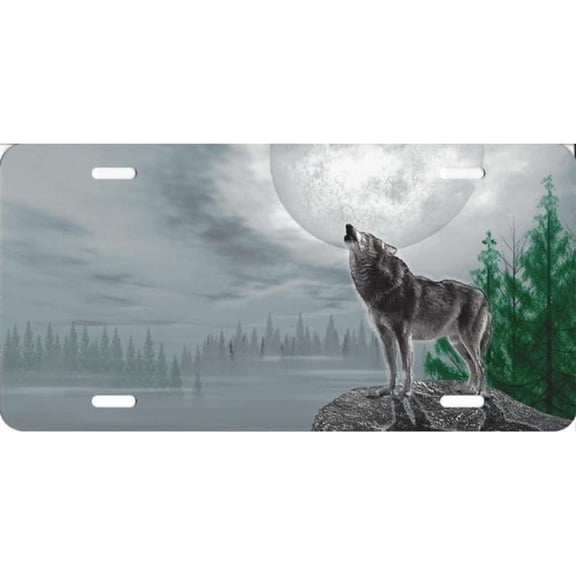 212 Main SM739 6 x 12 in. Offset Howling Wolf with Moon License Plate