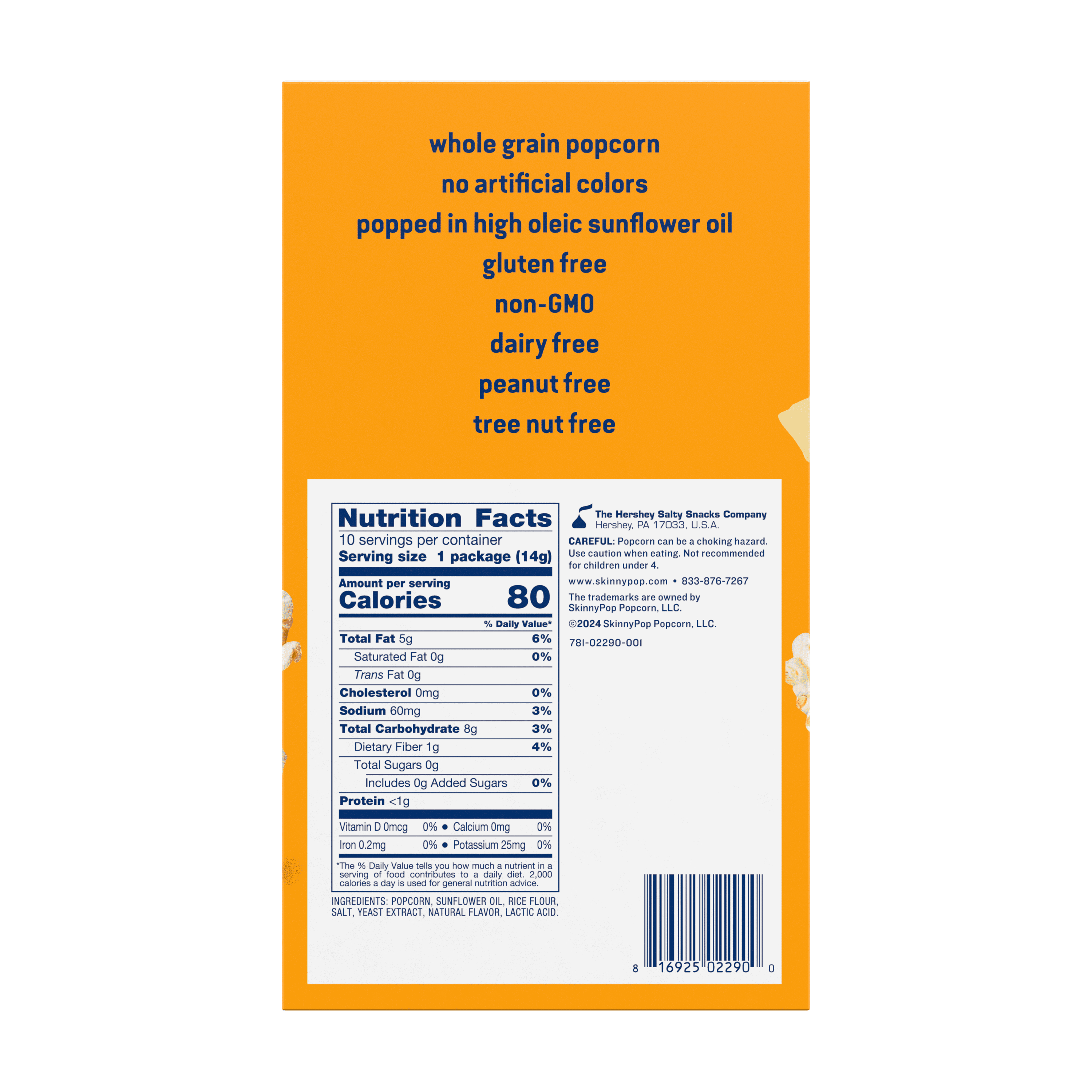 (4 pack) SkinnyPop Dairy Free White Cheddar Popcorn, 0.5 oz Snack-Size Bags, 10 Count
