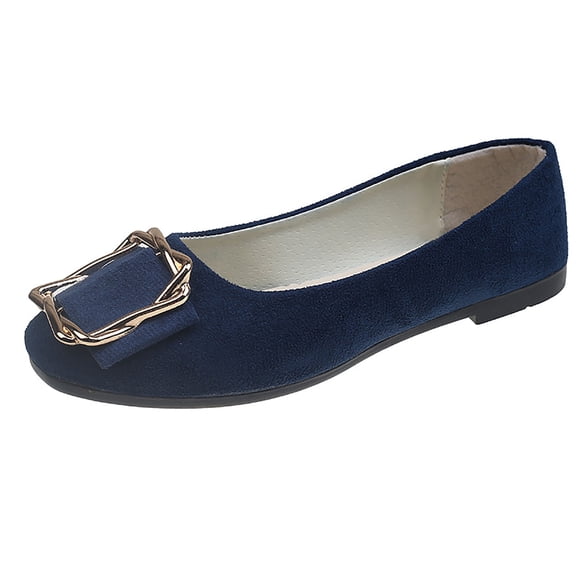 WLOELOEW Square Buckle Flat Shoes For Women Pointed Toe Mesh Fabric Casual Work Flats Navy Blue Size 8.5