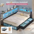 thumbnail image 2 of Toogaho Twin Size Corner Bed Frame with Bookcase & 3 Drawers & 2 Open Cubbies, Twin Daybed Metal Platform Bed with LED Light and Charging Station,for Living Room Bedroom Guest Room,Black, 2 of 10