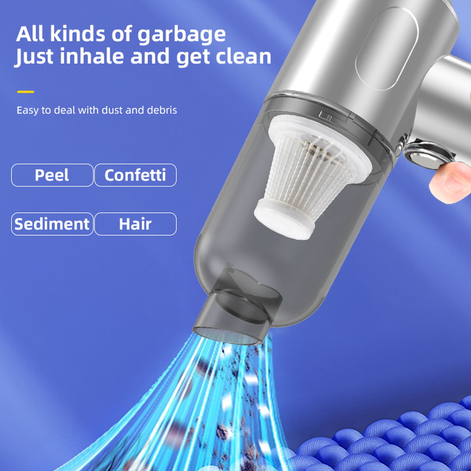 Cordless Car Vacuum Cleaner, High Power Mini Rechargeable Handheld Vacuum with Blowing, Suction & Lighting Functions - for Car Cleaning, Home Use, Pet Hair Removal - Black