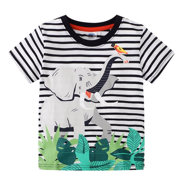 KYAIGUO T-Shirt Bébé Garçon Dessin Animé 2-12T Manches Courtes Rayé Col Rond Coton