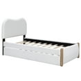 thumbnail image 6 of Twin Size Upholstered Platform Bed  with Arc-Shaped Headboard,  Modern Berber Fleece Upholstered Platform Bed with Wood Slat Support, 600lbs Weight Capacity, No Box Spring Needed, Easy Assembly, White, 6 of 9