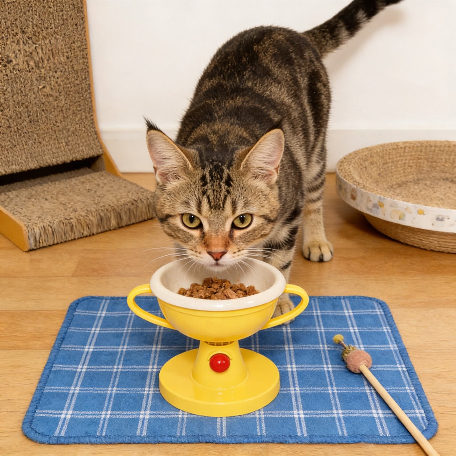 Adjustable Elevated Dog Bowl, 5-Level Raised Feeder with Ceramic Dish & Non-Slip Base for Cats and Dogs, Ergonomic Neck Support, Trophy Design Feeding Bowl