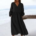thumbnail image 6 of Tauxra Casual Solid Color Linen V Neck Flowy Sundress with Pockets for Women, Sleeveless Knee Length for Summer Beach, 6 of 9