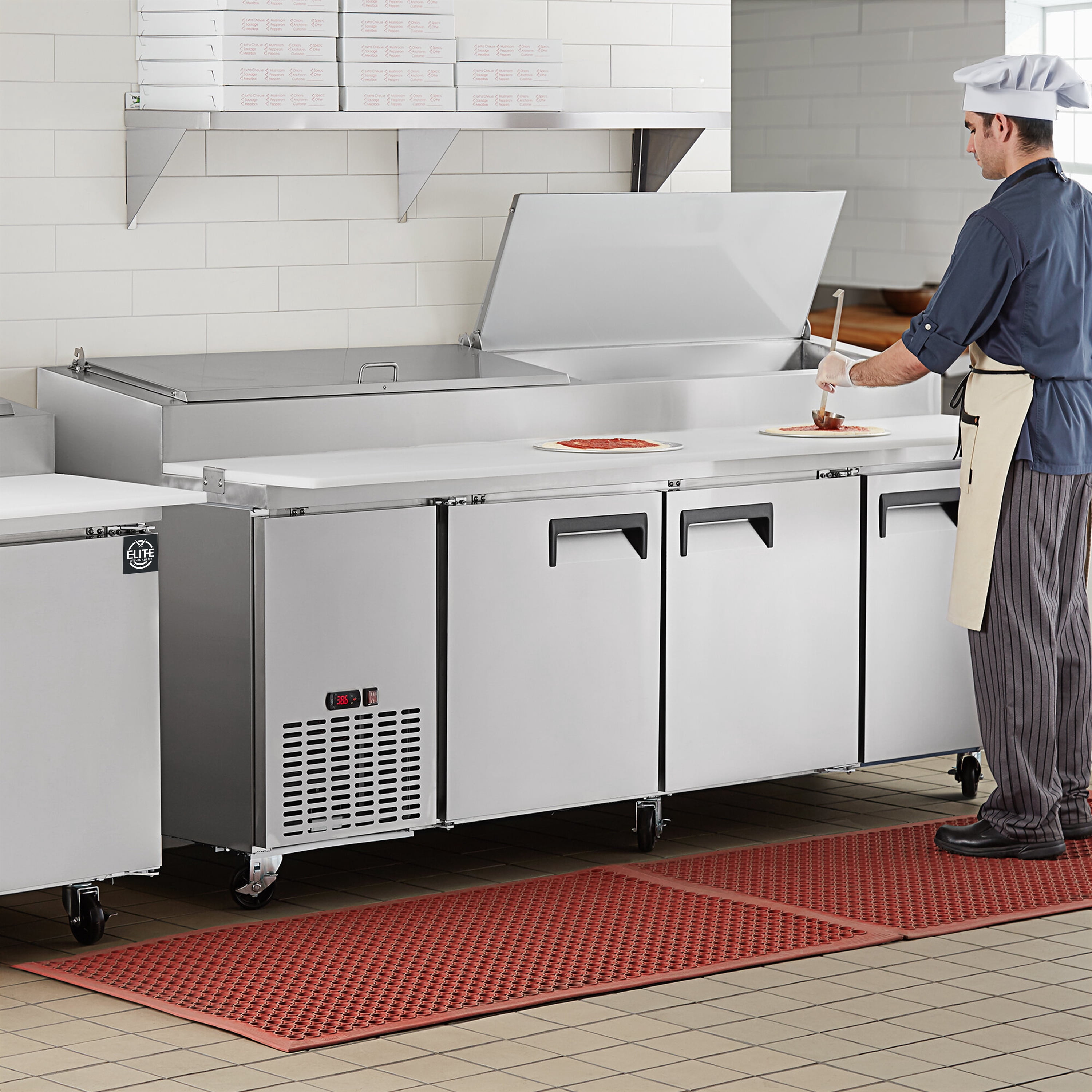 NSF 91 in. Pizza Prep Table 3 Door Refrigerator, Undercounter Cooler in Stainless Steel ETL 25 Cu.Ft. Sandwich&Salad Pre Tabel Cooler
