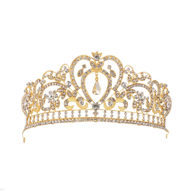 Gold Crown for Women Crystal Wedding Tiara for Big Kids Party Bridal Birthday Prom Costume Cosplay(13.5*6.5cm)
