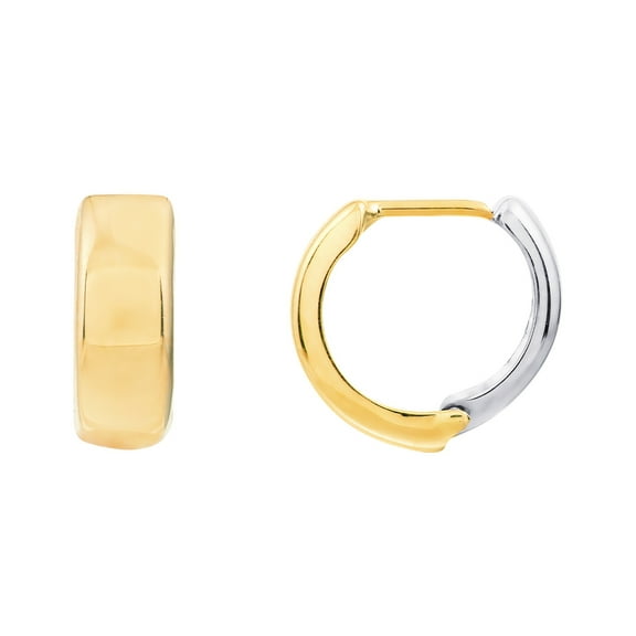 Honey Crush Real 14K Two-Tone Yellow & White Gold Polished Huggie Earrings (4.7mm, 11.8mm)