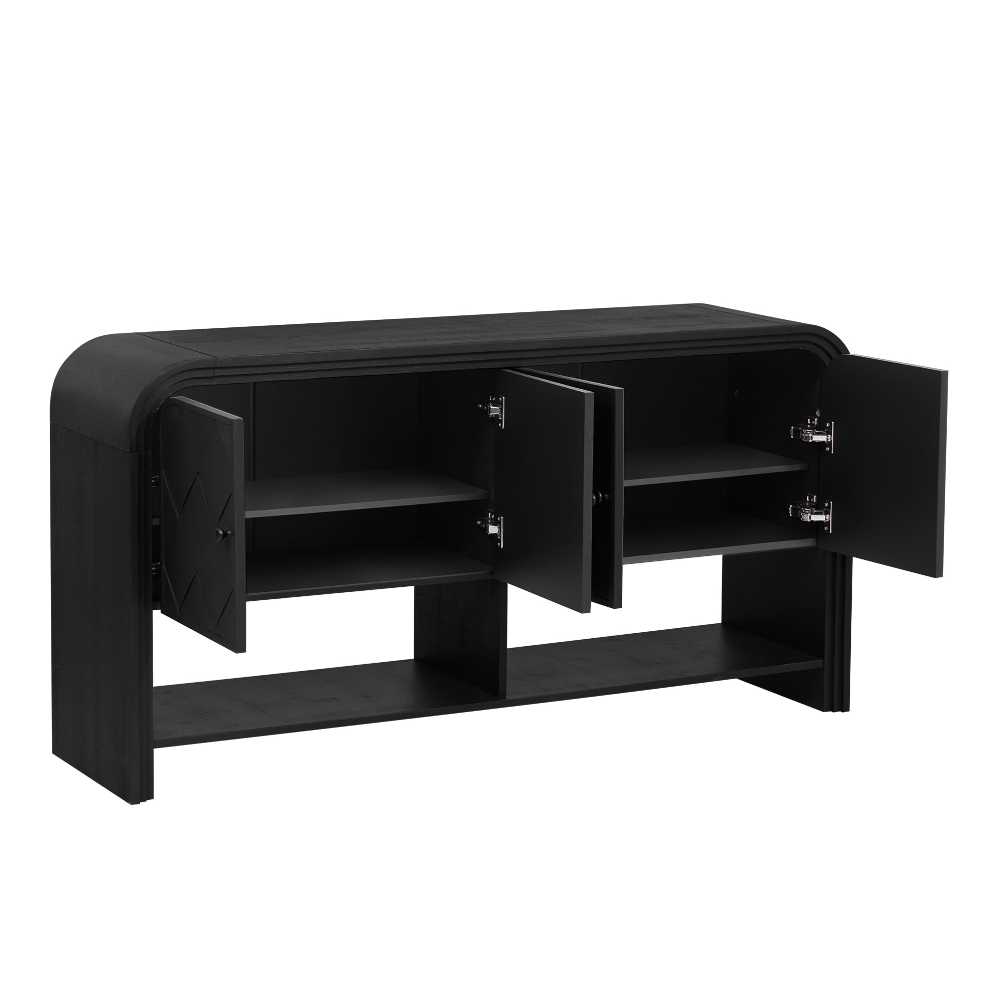EUROCO 59.8" Long Console Table,Wood Entryway Table with 4 Doors and Open Storage Shelf, Narrow Long Sofa Table Behind Couch for Hallway, Living Room,Black