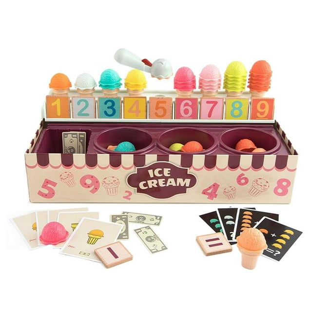 Milaget Ice Cream Toys Math Learning Toys Pretend Play Food & Ice Cream Cone Sets Stacking Game for Toddlers