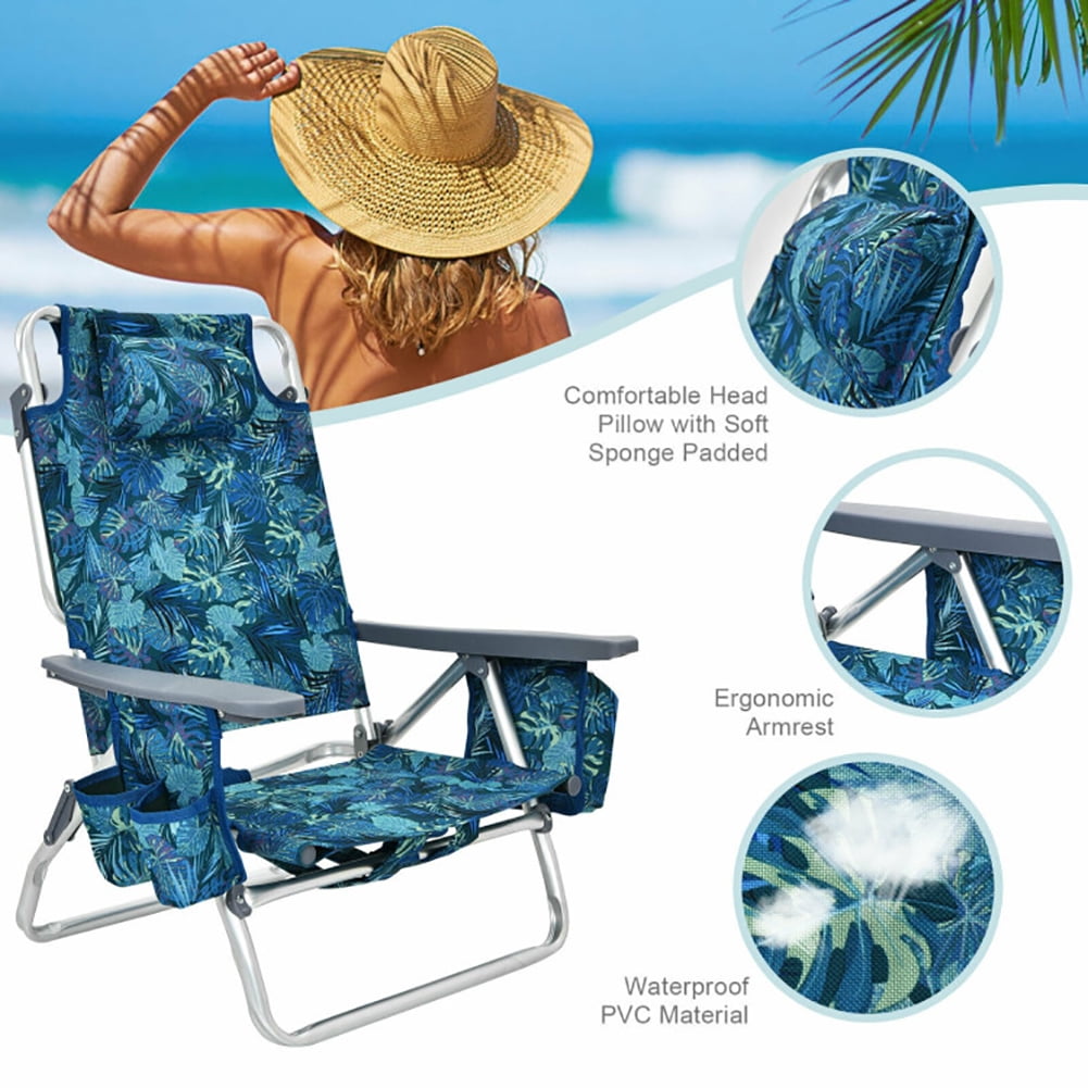 Aimee Lii 4-Pack 5-Position Outdoor Folding Backpack Beach Reclining Chair with Pillow, Outdoor Patio Furniture, Navy Aimee Lii 4-Pack 5-Position Outdoor Folding Backpack Beach Reclining Chair with Pillow, Outdoor Patio Furniture, Navy