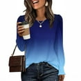thumbnail image 2 of Htigea Women's Crew Neck T Shirts Casual Long Sleeve with Smocked Cuffs Gradient Color Pullover Tunic Tops Blue S, 2 of 6