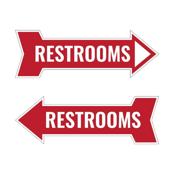 Arrow Shape Restrooms Left & Right 12x4" Wall or Door Sign | Bathroom Signage